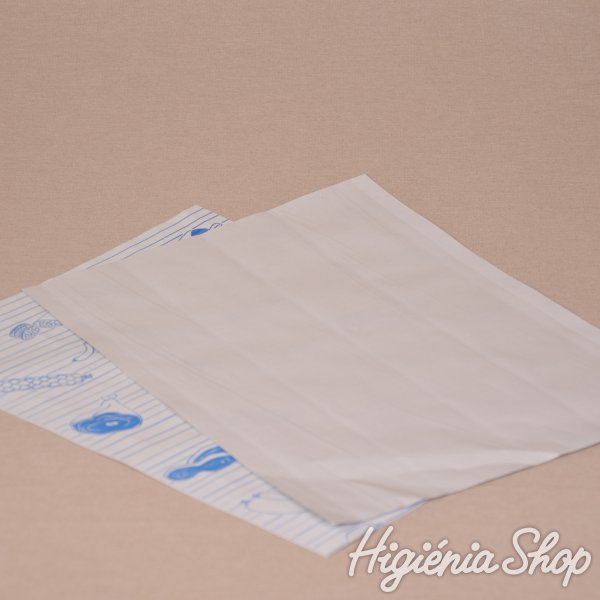 Halványszürke fóliázott húscsomagoló papír kék színű hús mintával - 40x30 cm / 10 kg