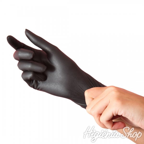 Púdermentes kesztyű nitril S-es méret fekete (100 db)