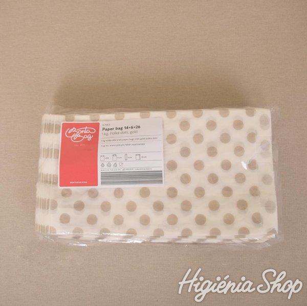 BontaBag 1 kg-os papírtasak antik arany pöttyös design mintával - 200 db