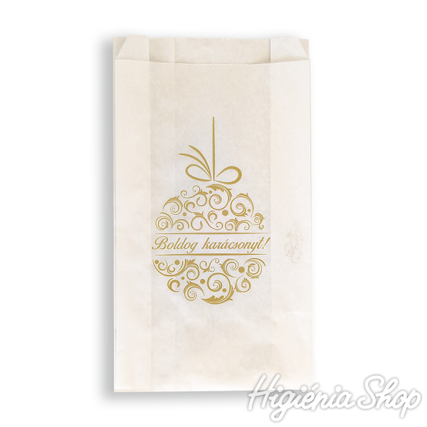 BontaBag 1 kg-os fehér papírtasak arany karácsonyi design mintával - 100 db